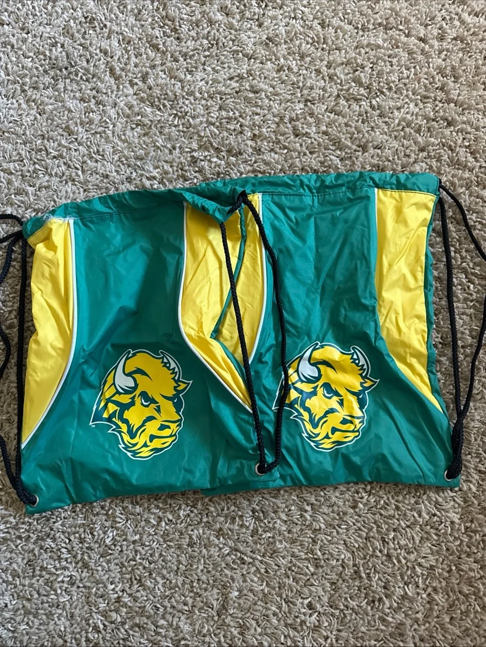 Green and Yellow NDSU Bison Drawstring Backpack Pair